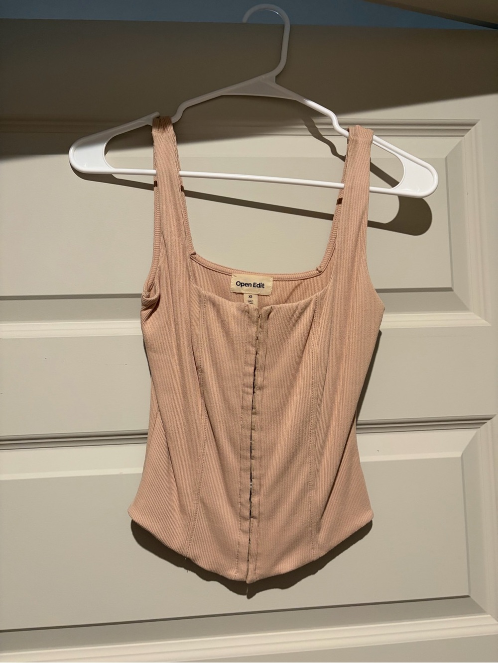 Open Edit Nude Ribbed Corset-Style Camisole